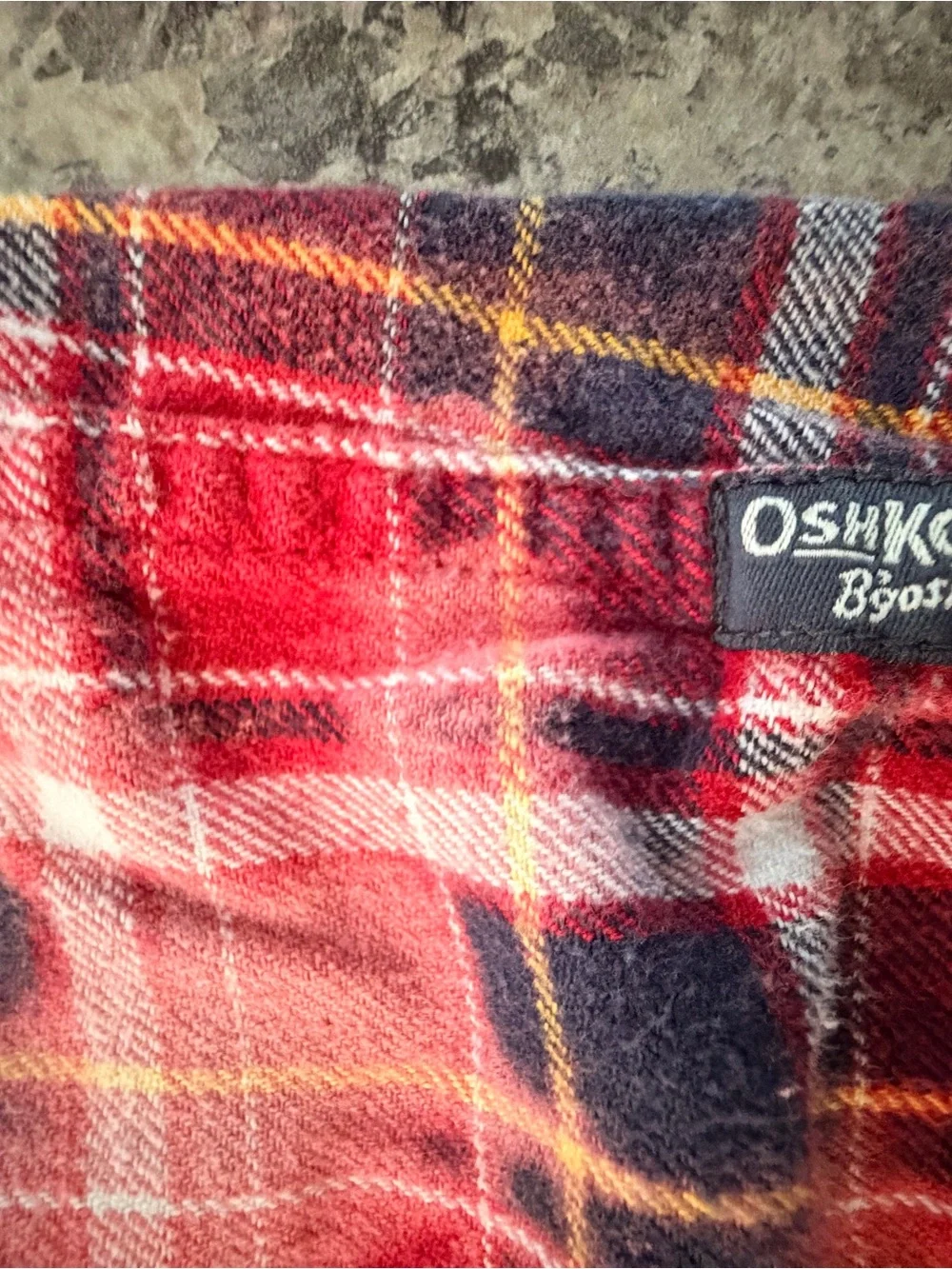 OshKosh B’gosh Toddler 2T Red Plaid Button Up Shirt Bleach Distressed
